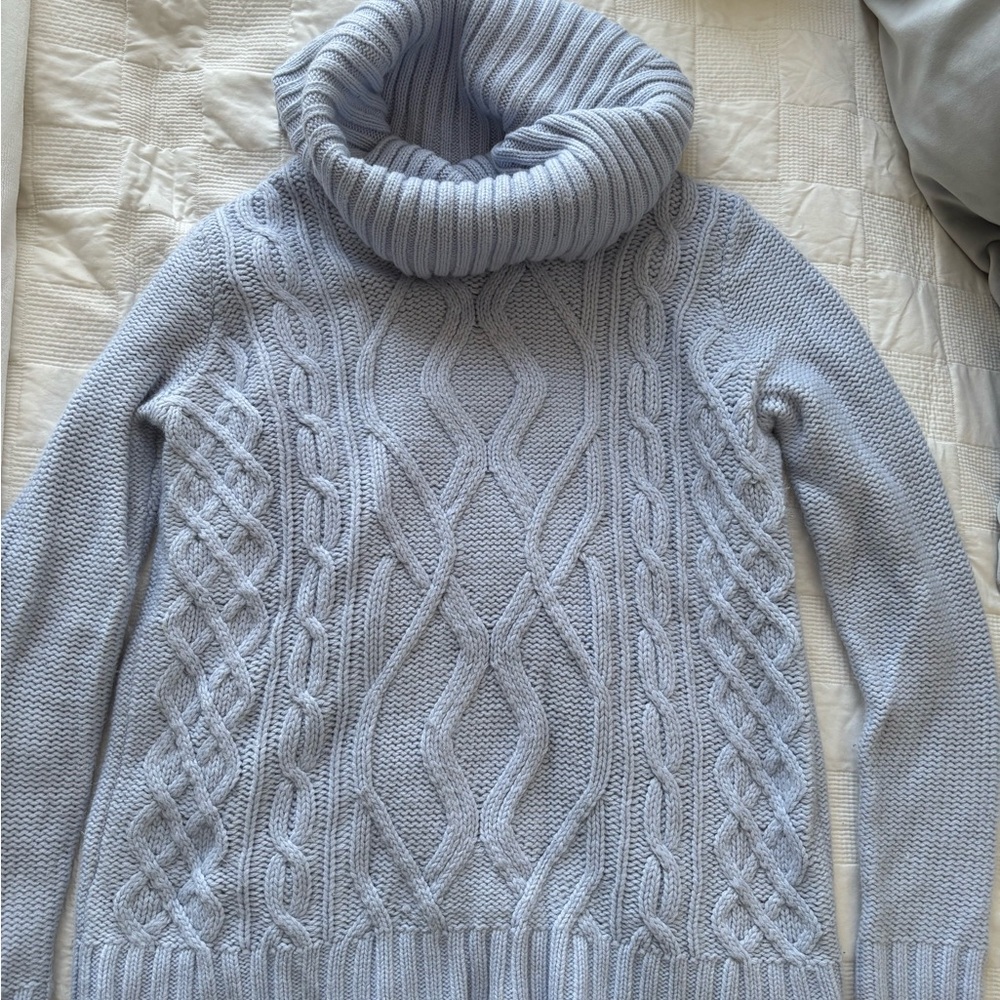 Cozy Cable Knit Turtleneck Sweater - pale blue
